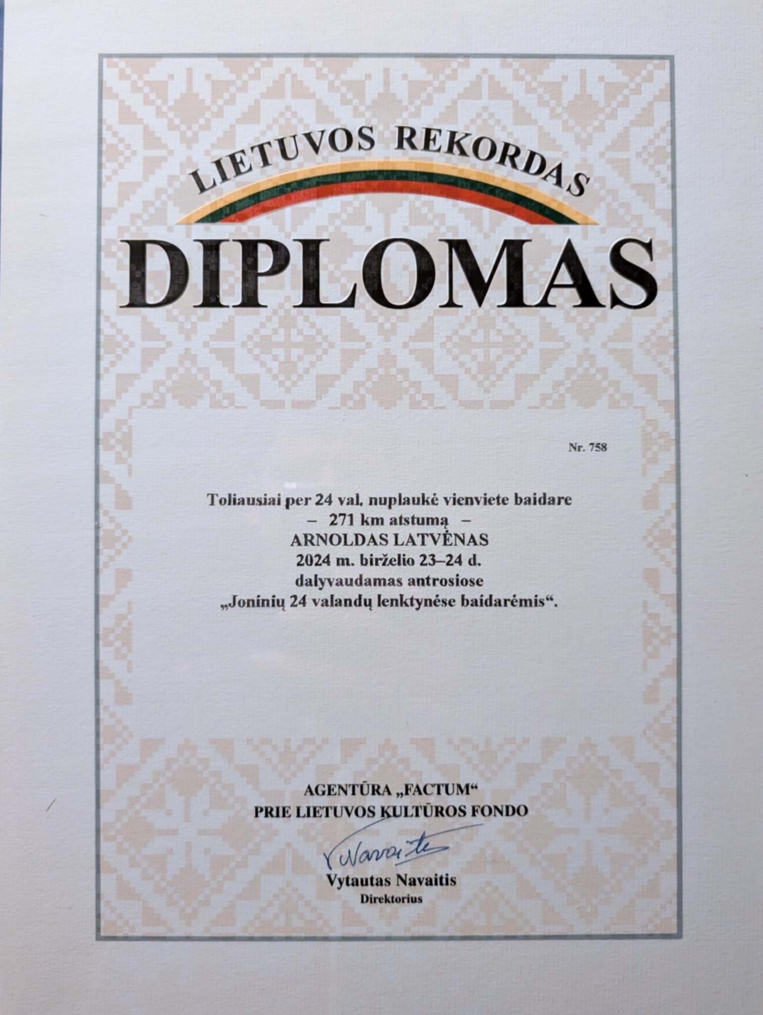 Arnoldas Latvėnas — 271km diplomas