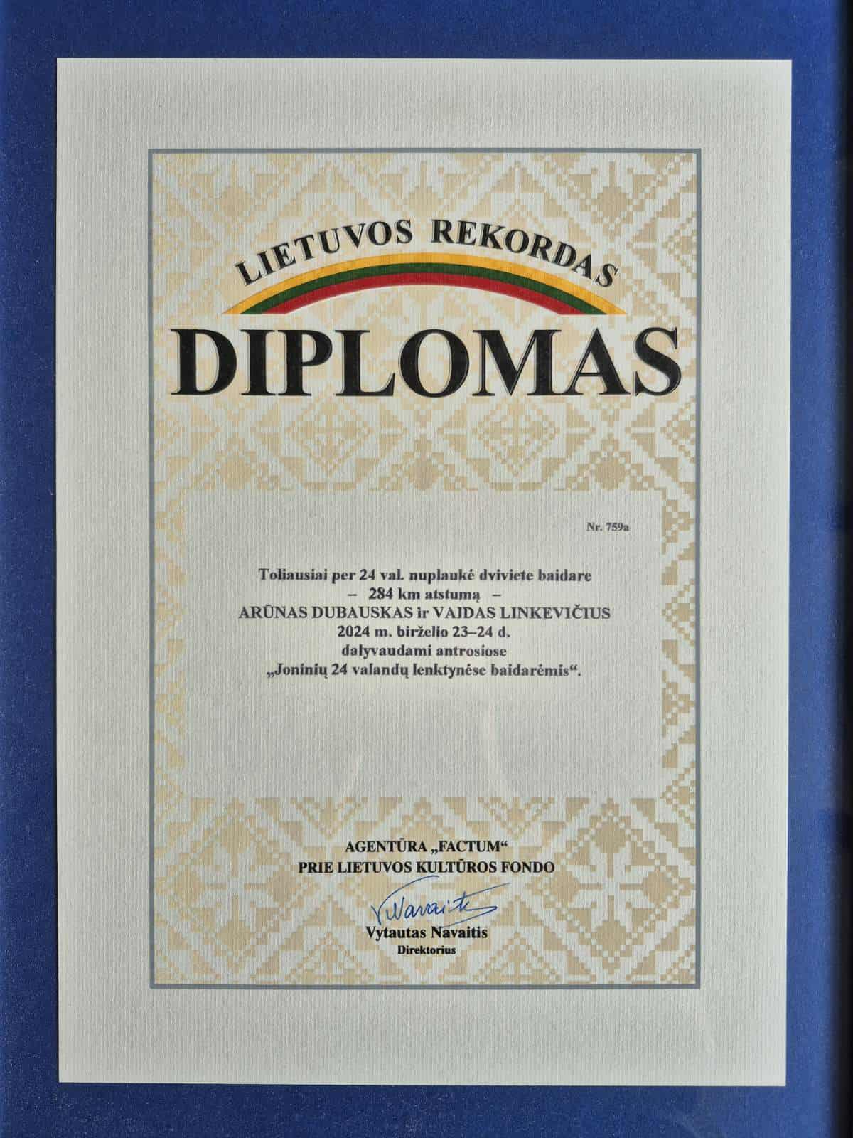 Arūnas Dubauskas ir Vaidas Linkevičius diplomas 2024